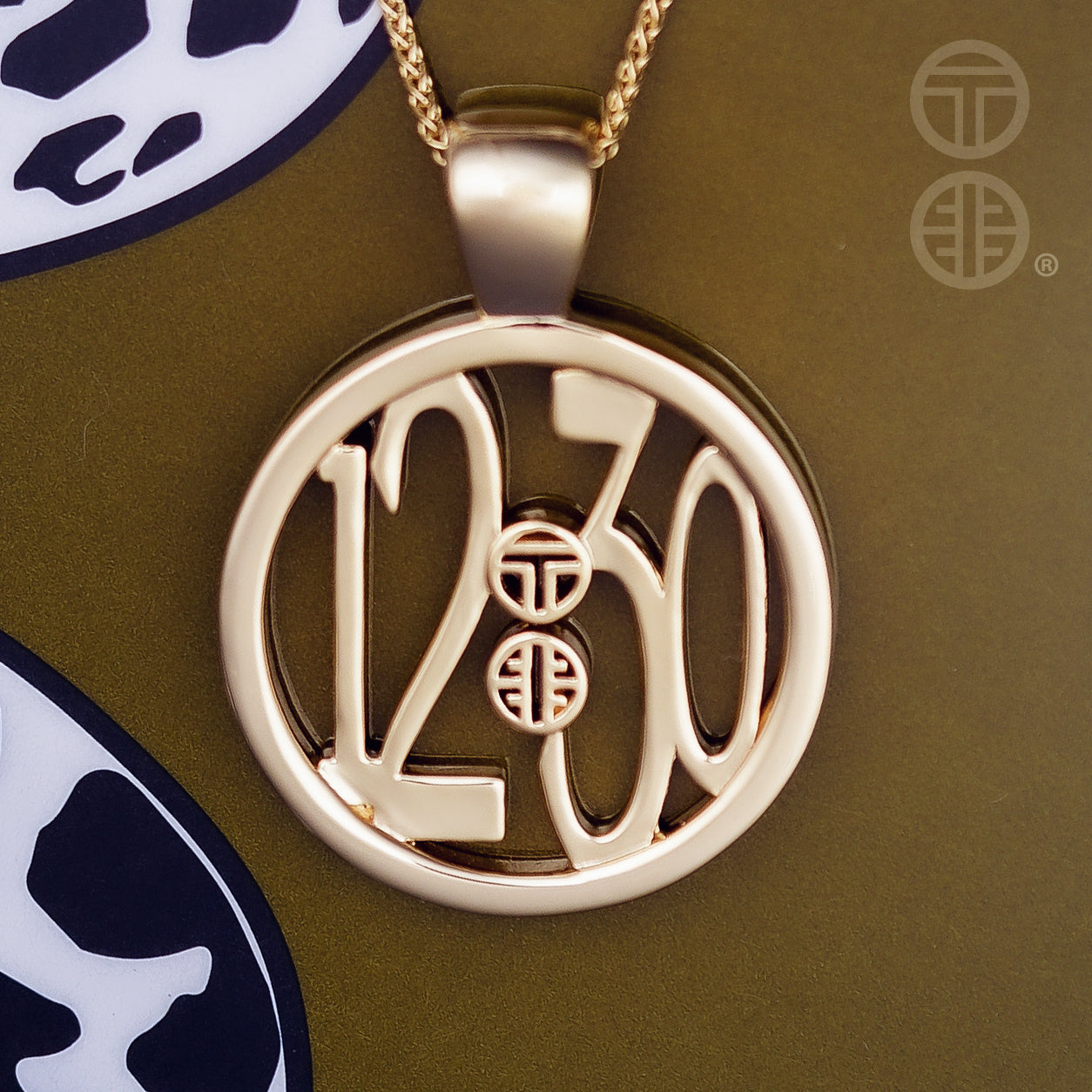 The Ashe is our monogram pendant inspired by our beloved monograms that grace all the thing we love and use daily. The numbers 12 and 30 are stretched vertically to the edges of the pendant.&nbsp; The numbers 12 and 30 are separated by a colon which is represented by our logo. Down the vertical side of the pendant the chapter name 'Mark' is inscribed on the monogram pendant.