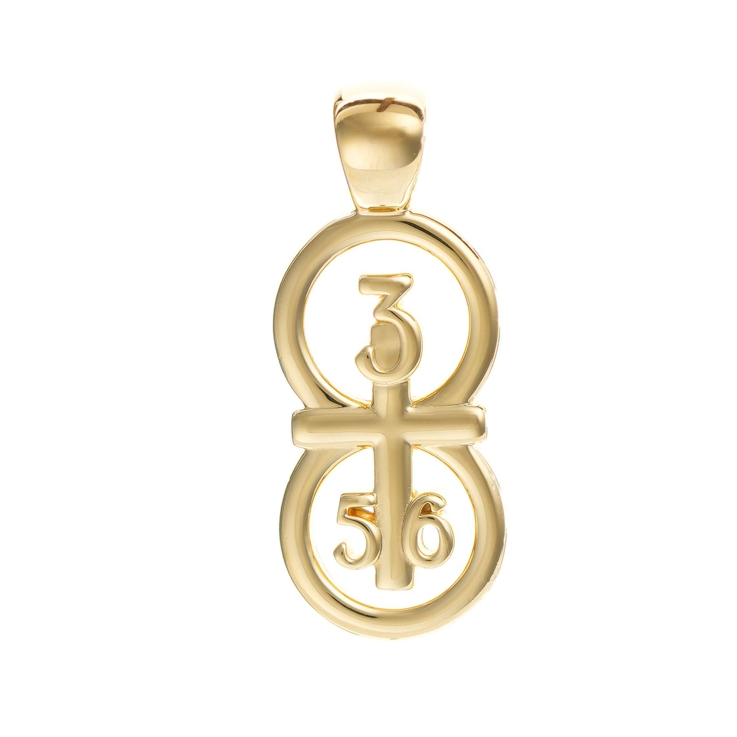 Our gold Riyan pendant has the numbers 3, 5, and 6 intertwined with the cross to represent Proverbs 3:5-6 with the chapter word "Proverbs" inscribed on the back.