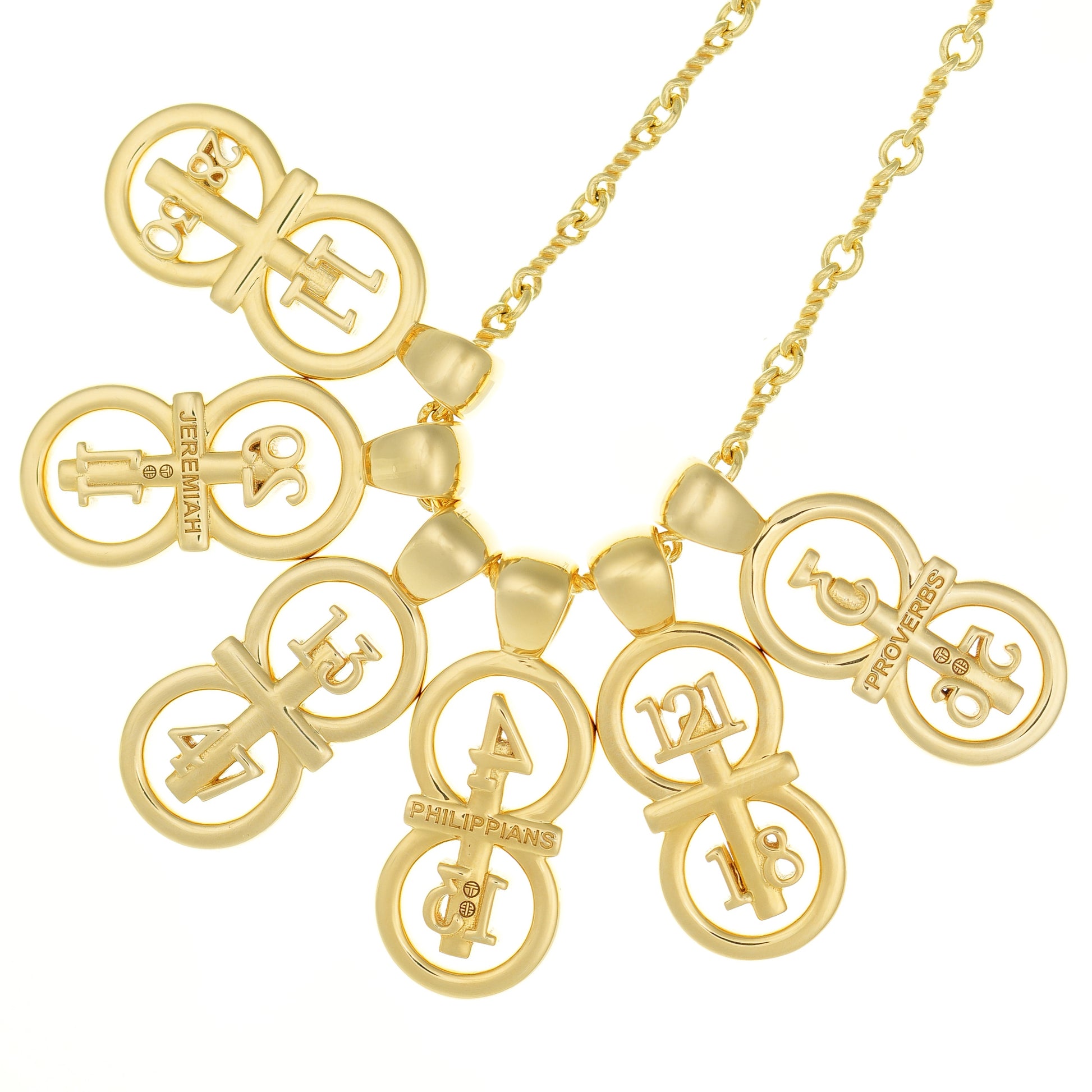 All pendants we offer in the large size have been strung onto our Rolo chain.  This gives the viewer a chance to see the different verses offered in one view