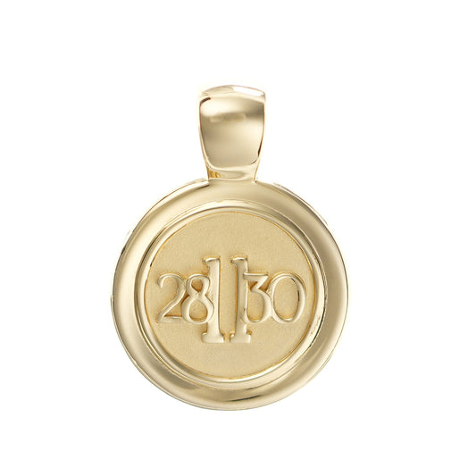 The WYIT is our first reversible pendant. One side of the medallion has the number 11 in the center of the pendant with the numbers 28 and 30 on each side. The other side of the pendant has a raised two tier cross. Down the vertical side of the pendant the chapter name Matthew is inscribed. 